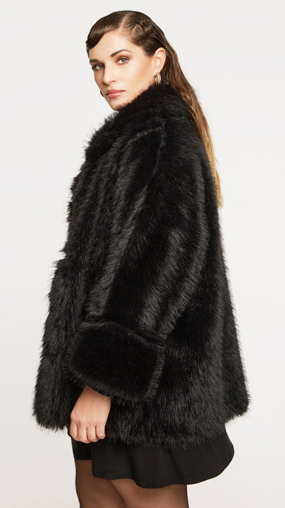 Shaggy faux fur & suedette reversible jacket by Mat | Black
