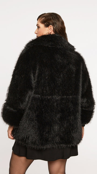 Shaggy faux fur & suedette reversible jacket by Mat | Black