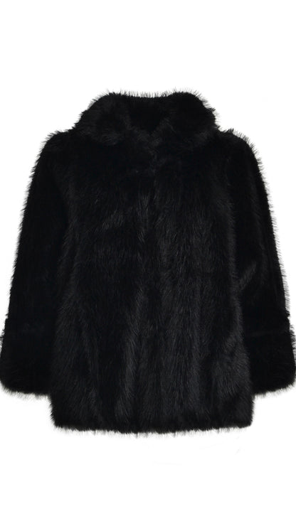 Shaggy faux fur & suedette reversible jacket by Mat | Black
