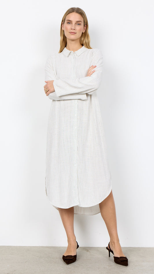 Pinstripe button-through shirtdress | Off-white | by Soya Concept