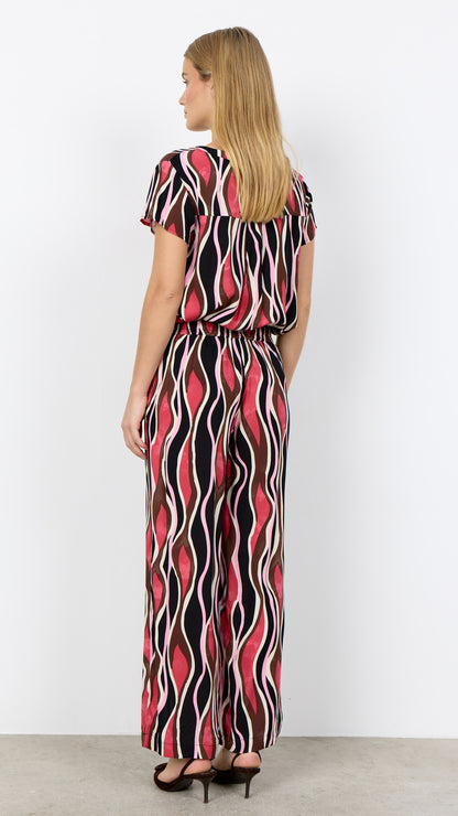 Print notched v-neck short sleeve top | Pink | by Soya Concept