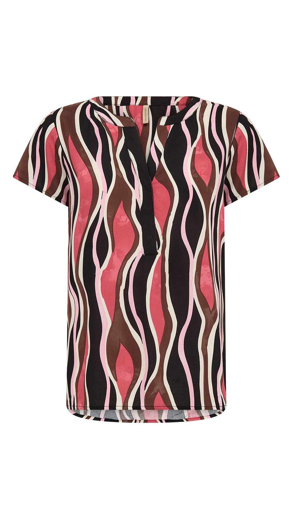 Print notched v-neck short sleeve top | Pink | by Soya Concept