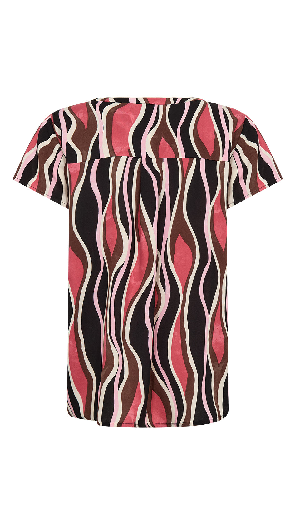 Print notched v-neck short sleeve top | Pink | by Soya Concept