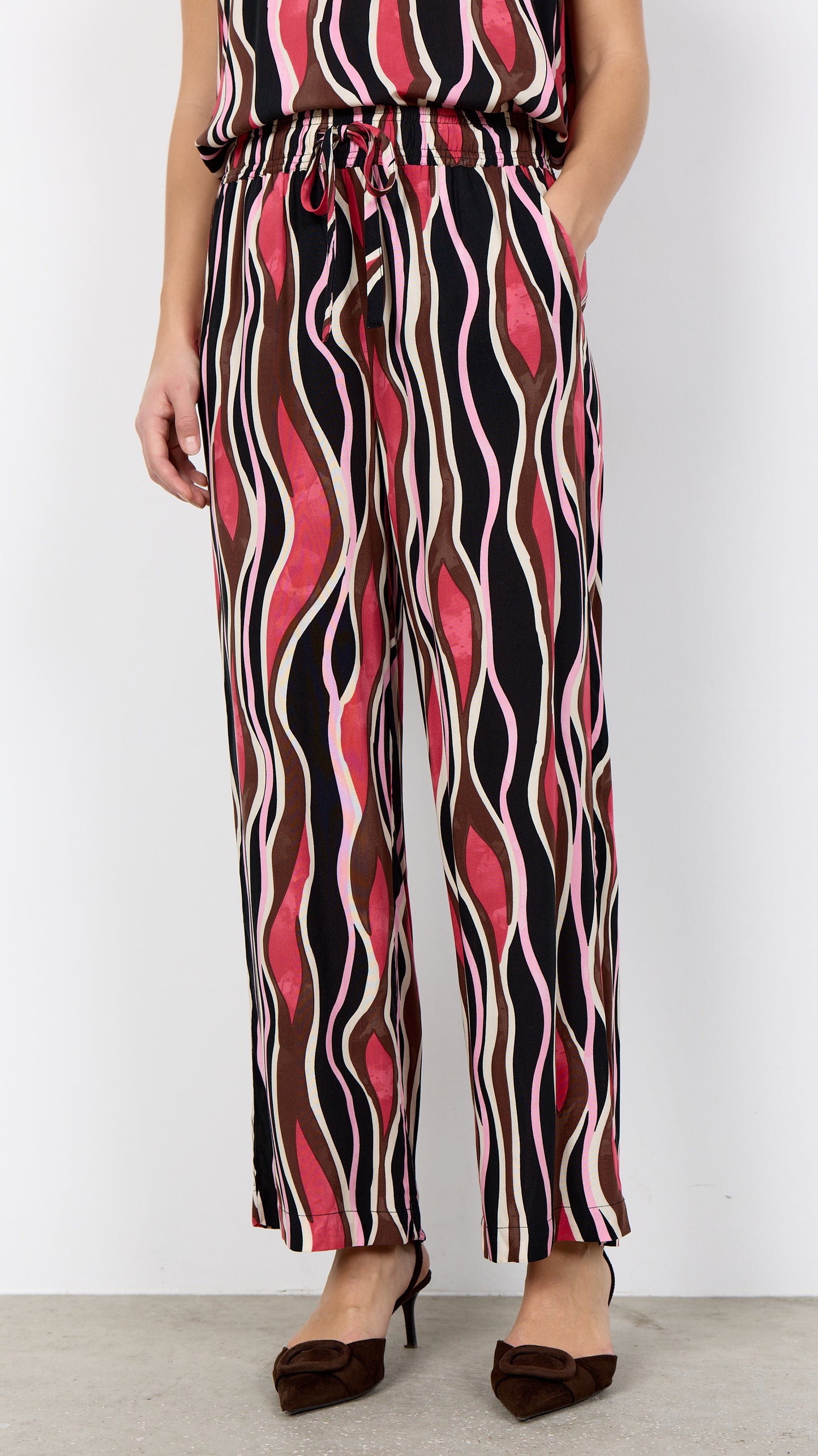 Print pull-on wide-leg trousers | Pink | by Soya Concept