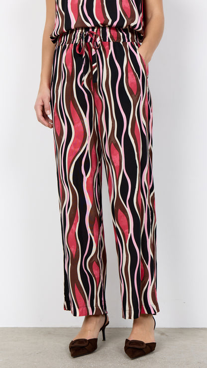 Print pull-on wide-leg trousers | Pink | by Soya Concept
