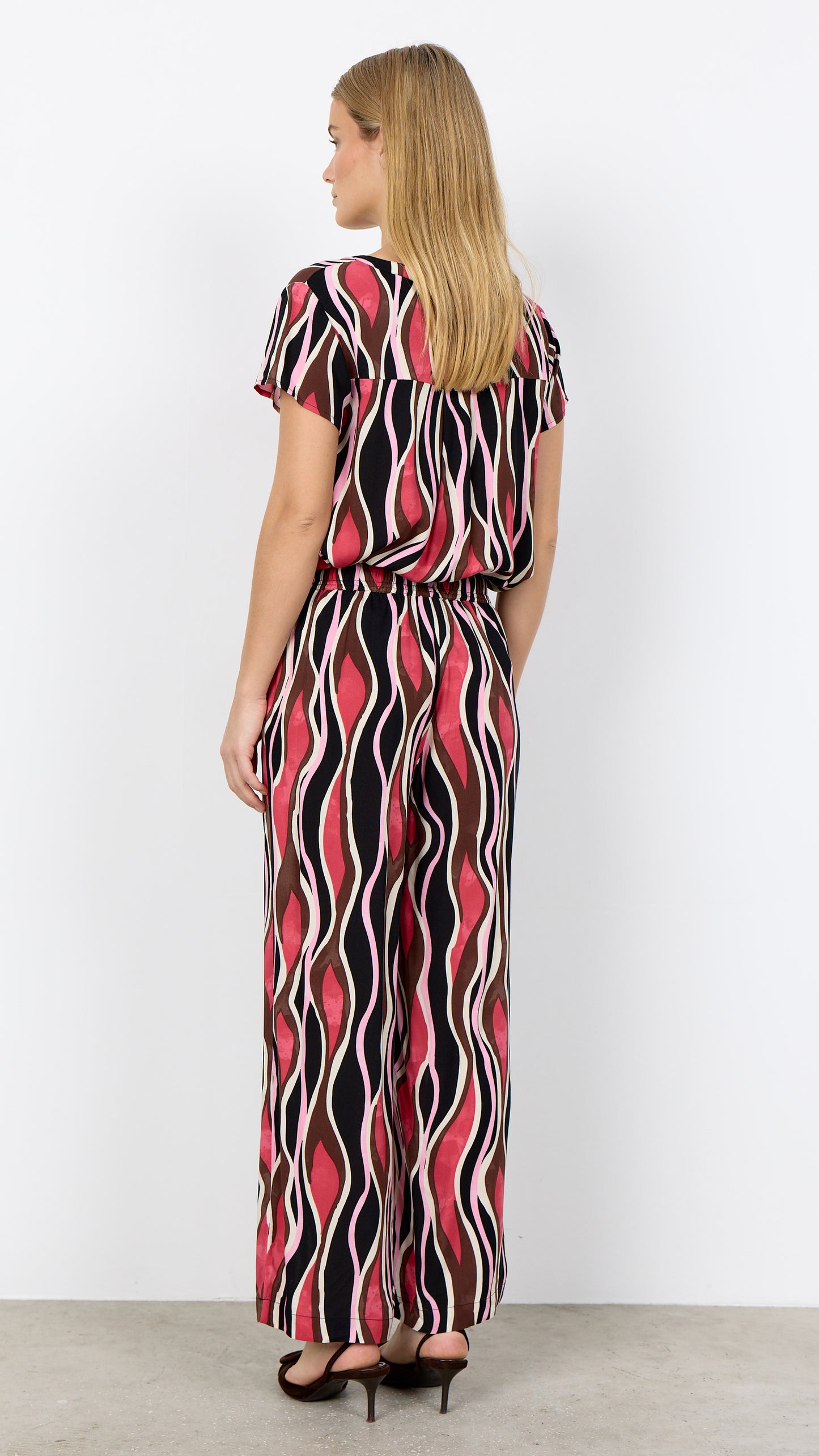 Print pull-on wide-leg trousers | Pink | by Soya Concept