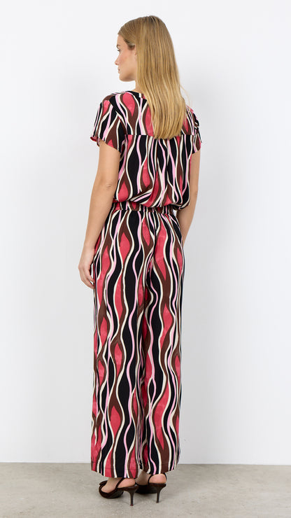 Print pull-on wide-leg trousers | Pink | by Soya Concept