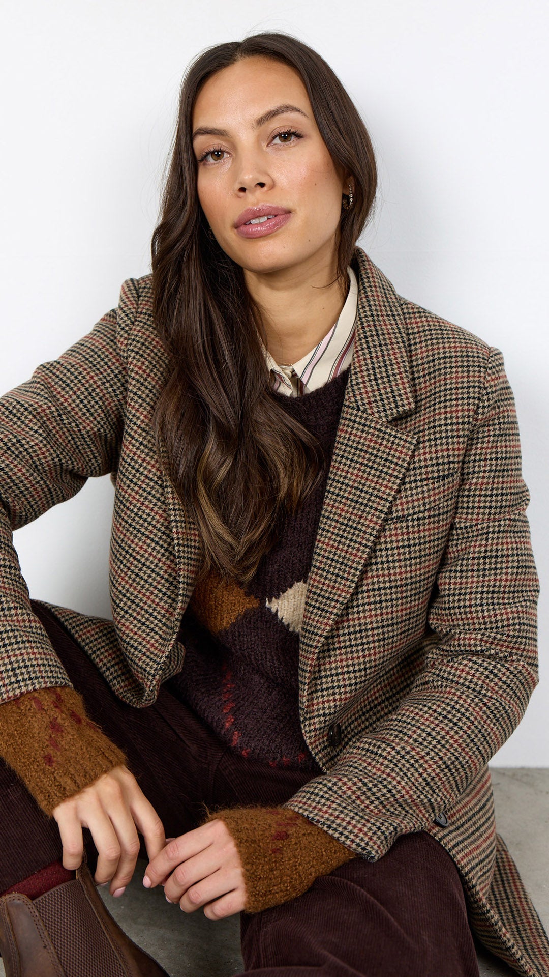 Houndstooth single breasted blazer | Madder Brown | by Soya Concept