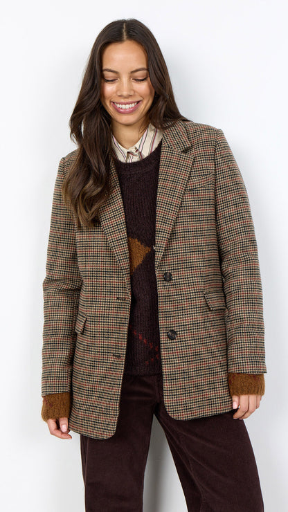 Houndstooth single breasted blazer | Madder Brown | by Soya Concept