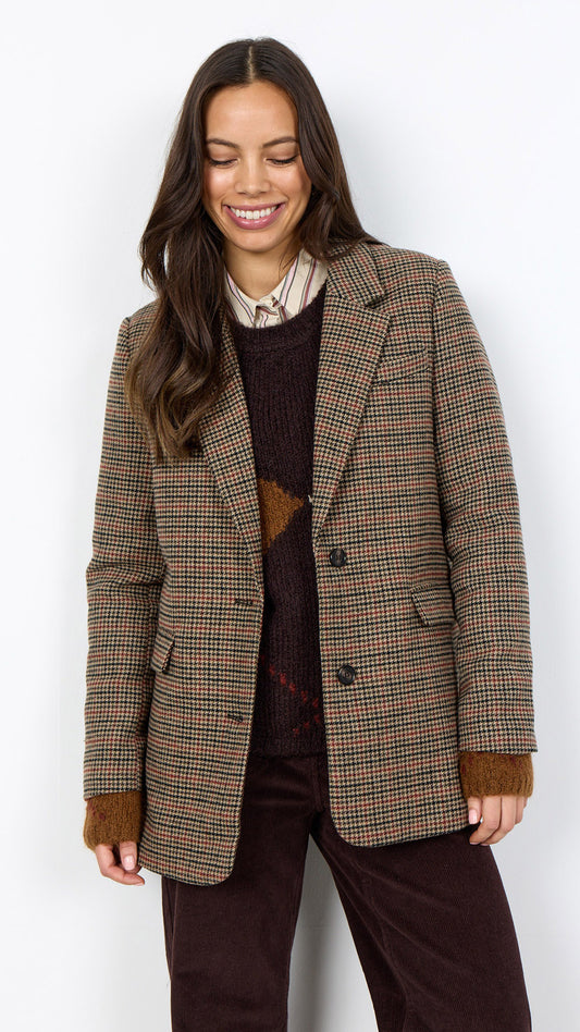 Houndstooth single breasted blazer | Madder Brown | by Soya Concept