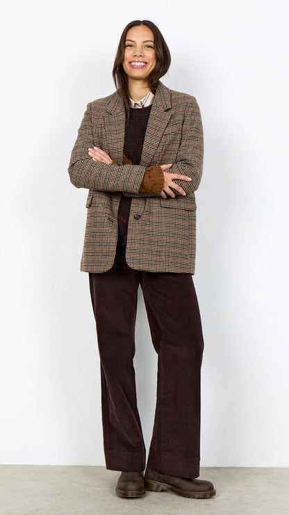 Houndstooth single breasted blazer | Madder Brown | by Soya Concept
