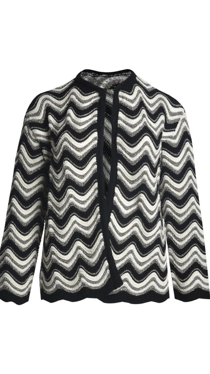 Wave monochrome & lurex knitted cardigan by Mat