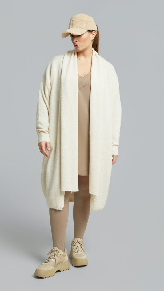 Edge-to-edge longline cardigan w/ scarf tie | Off White | by Mat