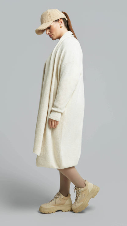 Edge-to-edge longline cardigan w/ scarf tie | Off White | by Mat