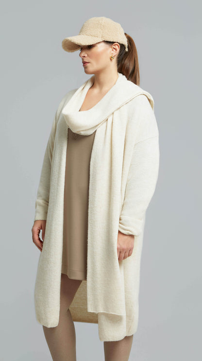 Edge-to-edge longline cardigan w/ scarf tie | Off White | by Mat