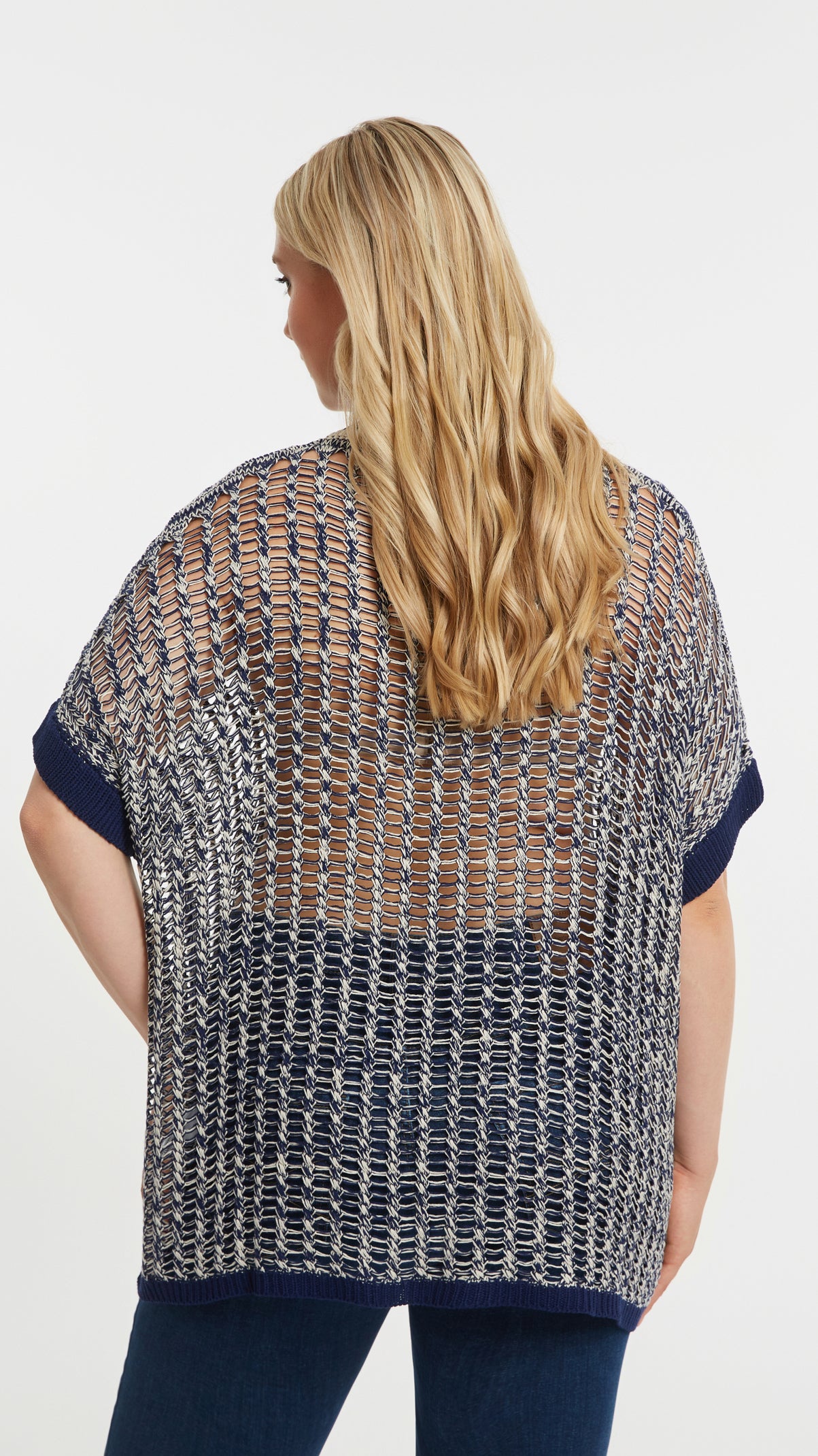Open knit v-neck top | Dark Blue/Vanilla | by Mat