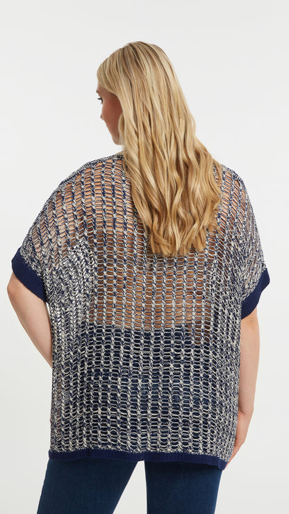 Open knit v-neck top | Dark Blue/Vanilla | by Mat