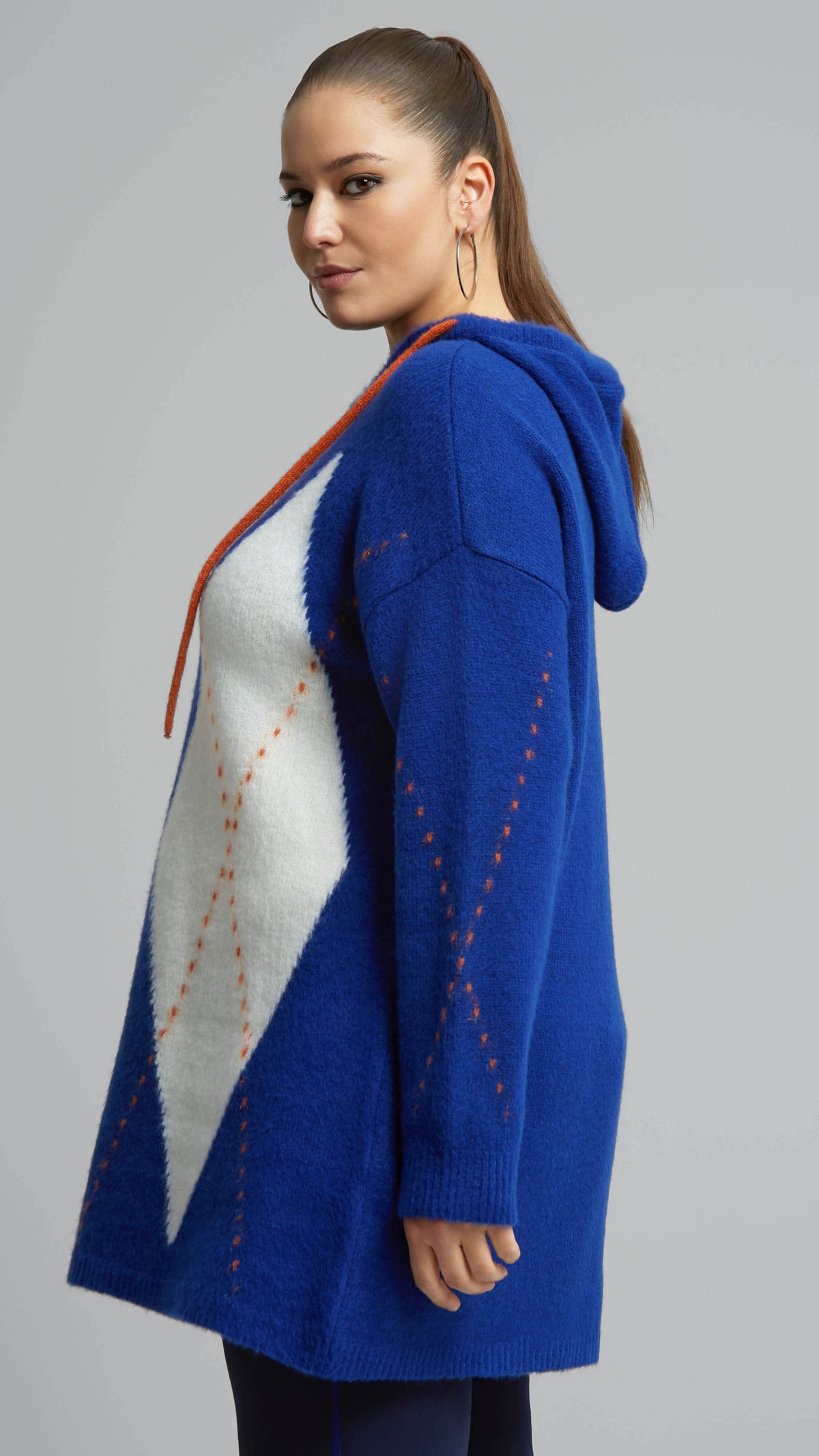 Knitted argyle hooded jumper | Cobalt Blue | by Mat