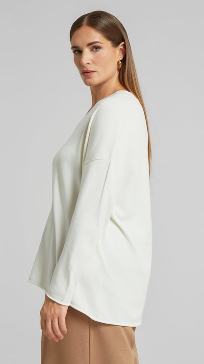 Square cut ribbed v-neck jumper | Off White | by Mat