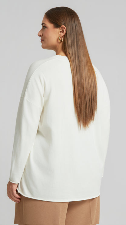 Square cut ribbed v-neck jumper | Off White | by Mat
