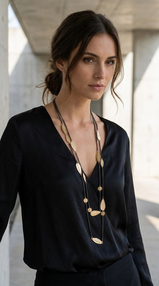 Olivia long necklace | Gun Metal/Gold