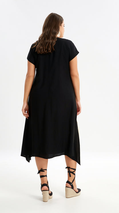 Block contrast v-neck dress | Black | by Mat