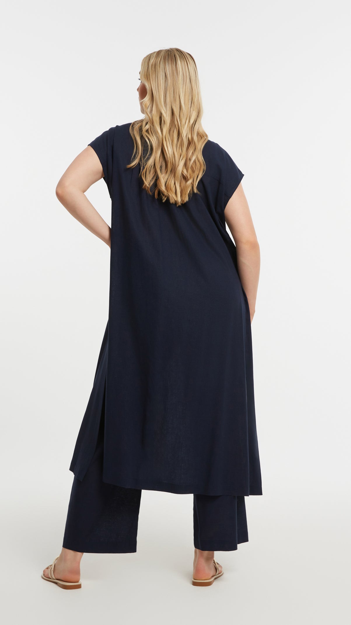 Button detail split front long tunic | Blue | by Mat