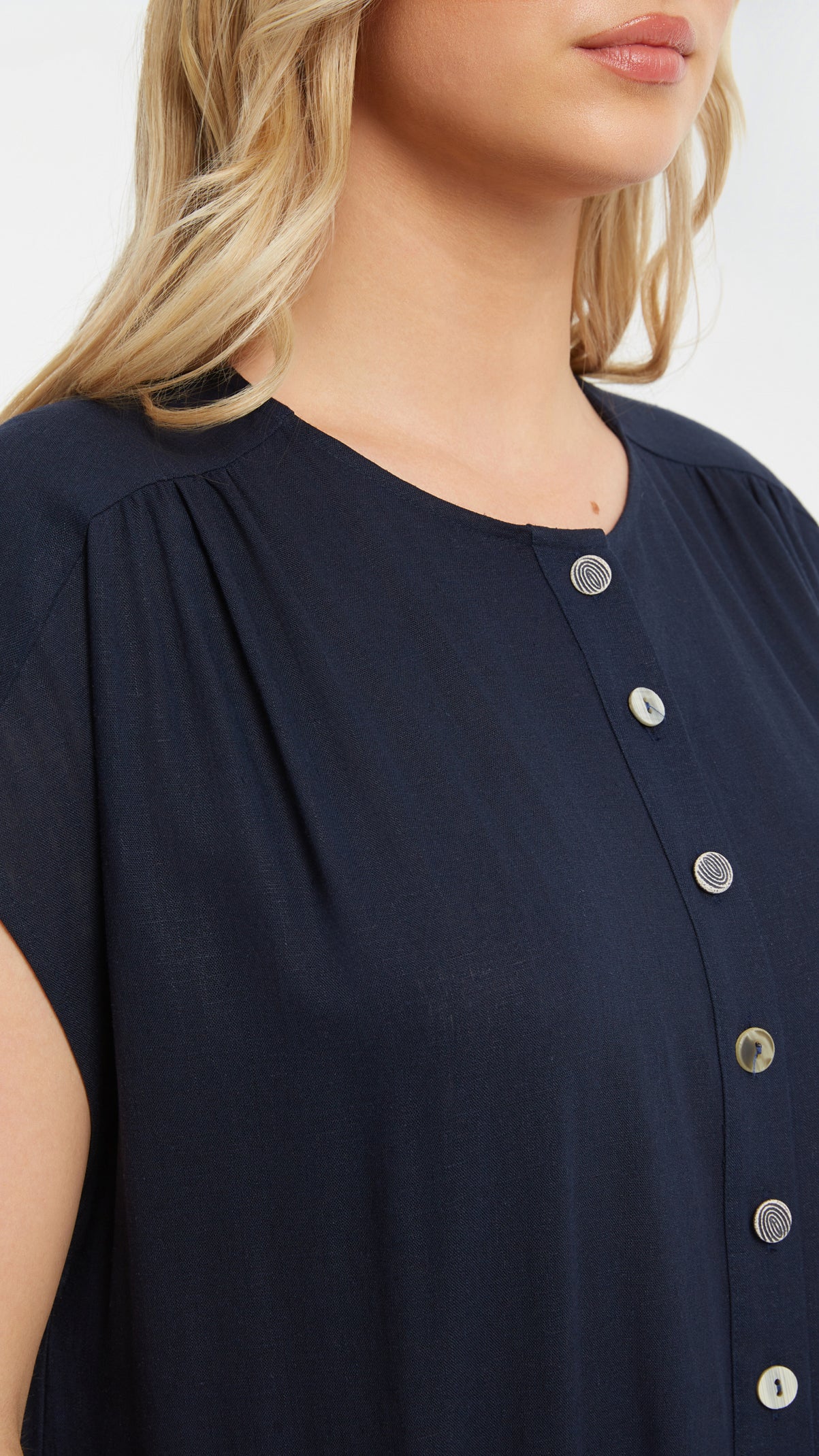 Button detail split front long tunic | Blue | by Mat