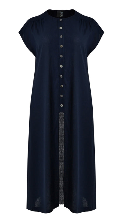 Button detail split front long tunic | Blue | by Mat