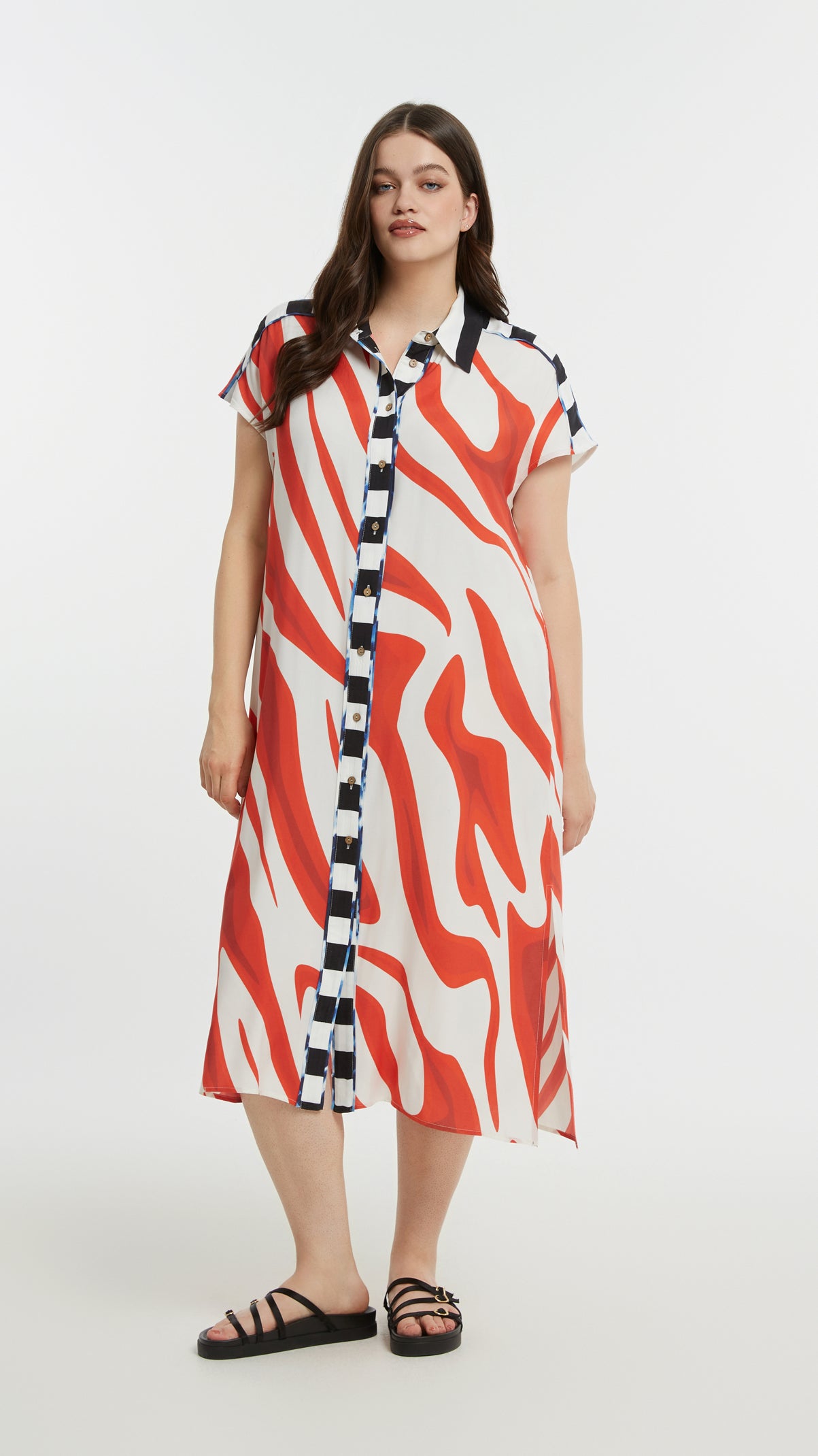 Print button-through shirtdress | Red | by Mat
