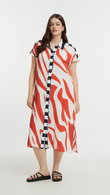 Print button-through shirtdress | Red | by Mat