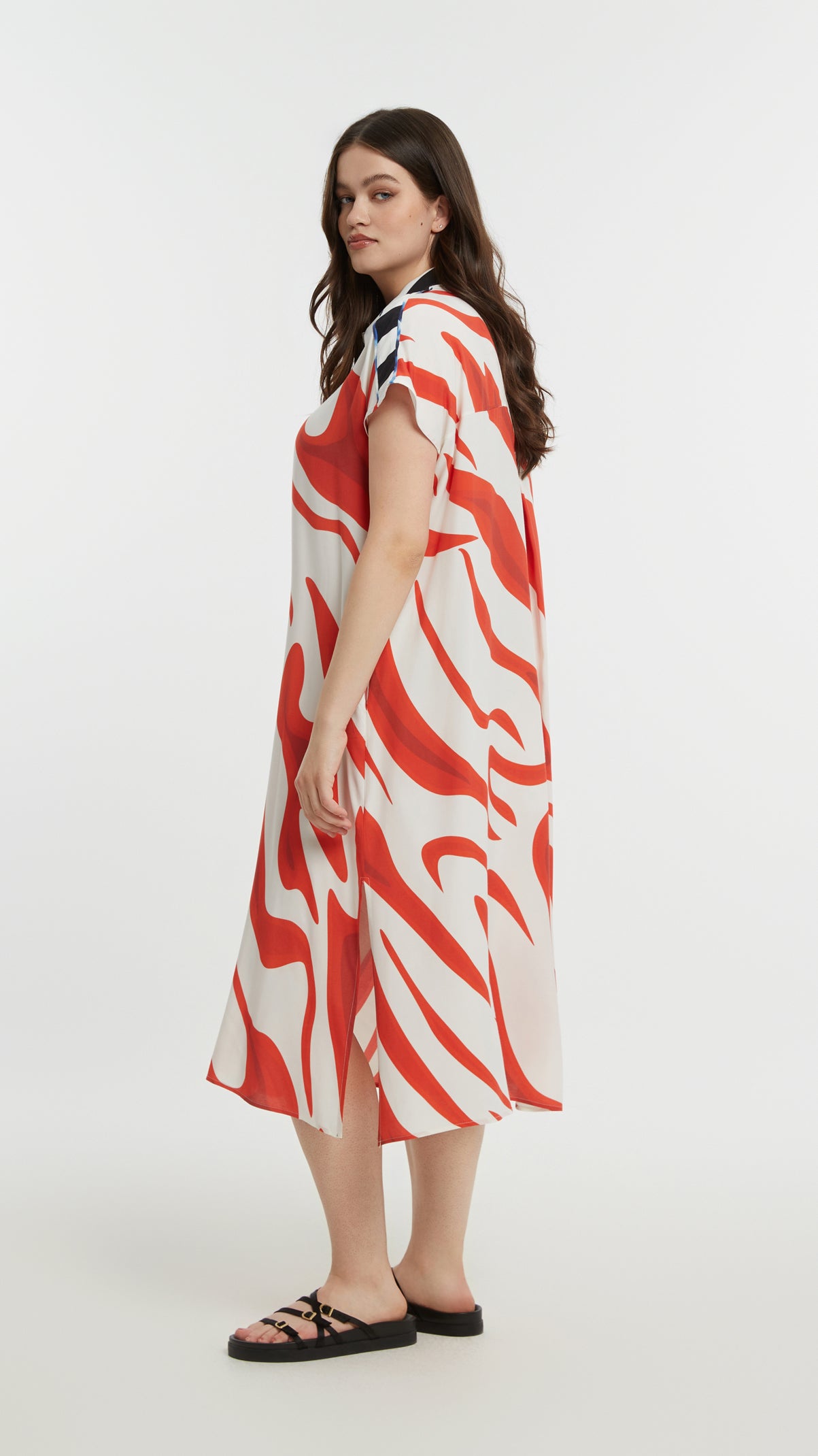 Print button-through shirtdress | Red | by Mat
