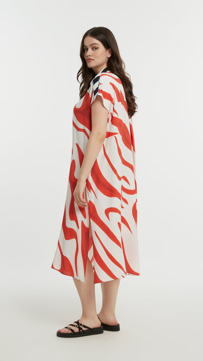 Print button-through shirtdress | Red | by Mat