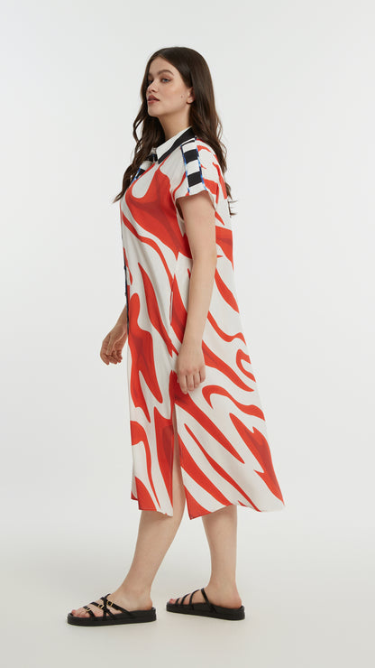 Print button-through shirtdress | Red | by Mat
