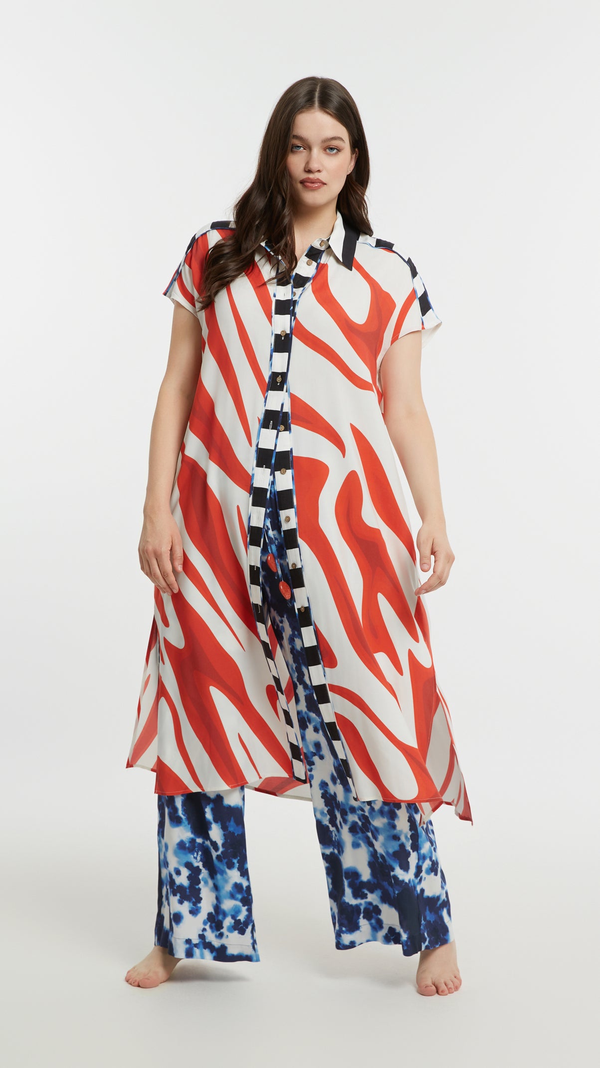 Print button-through shirtdress | Red | by Mat