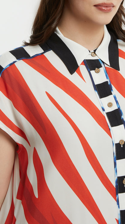 Print button-through shirtdress | Red | by Mat