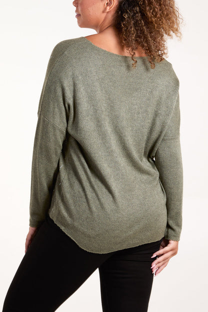 Diamante detail v-neck fine jumper (6 Colours) - last 1s