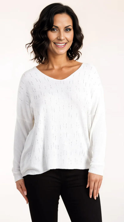 Diamante detail v-neck fine jumper (6 Colours) - last 1s