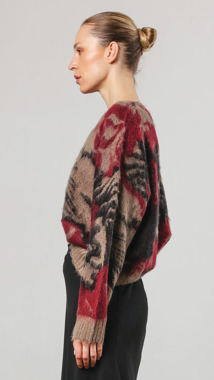 Eccentric jumper (Taupe/Red) by Religion