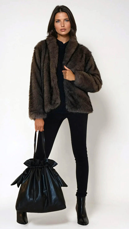 Luna faux fur coat | Rich brown | by Religion