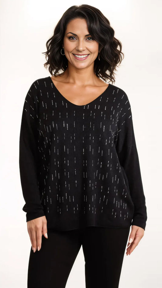 Diamante detail v-neck fine jumper (6 Colours) - last 1s