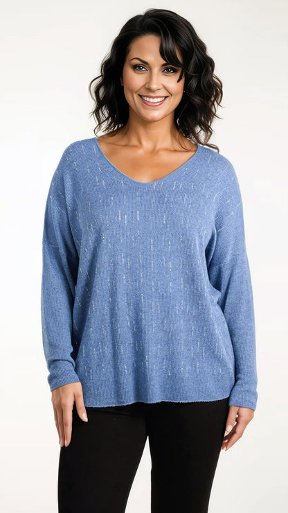 Diamante detail v-neck fine jumper (6 Colours) - last 1s