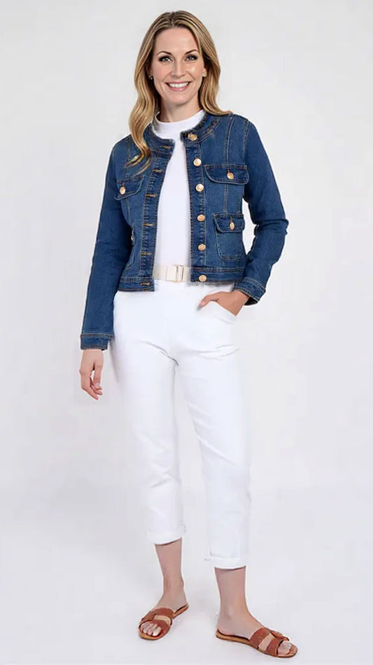 Denim collarless jacket | Blue | uk18 only, last 1s