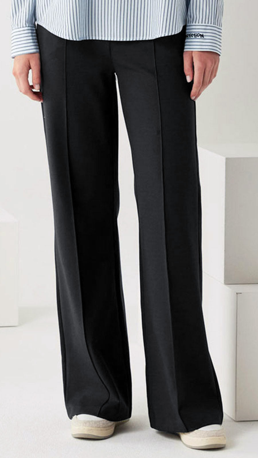 Straight-cut jersey trousers (Black) by Smith & Soul