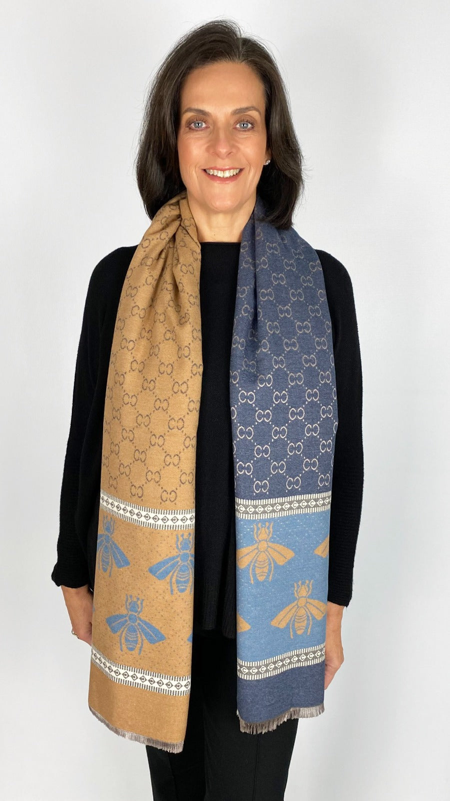 Reversible 2-tone designer-inspired print scarf | 11 Colours | by Malissa J