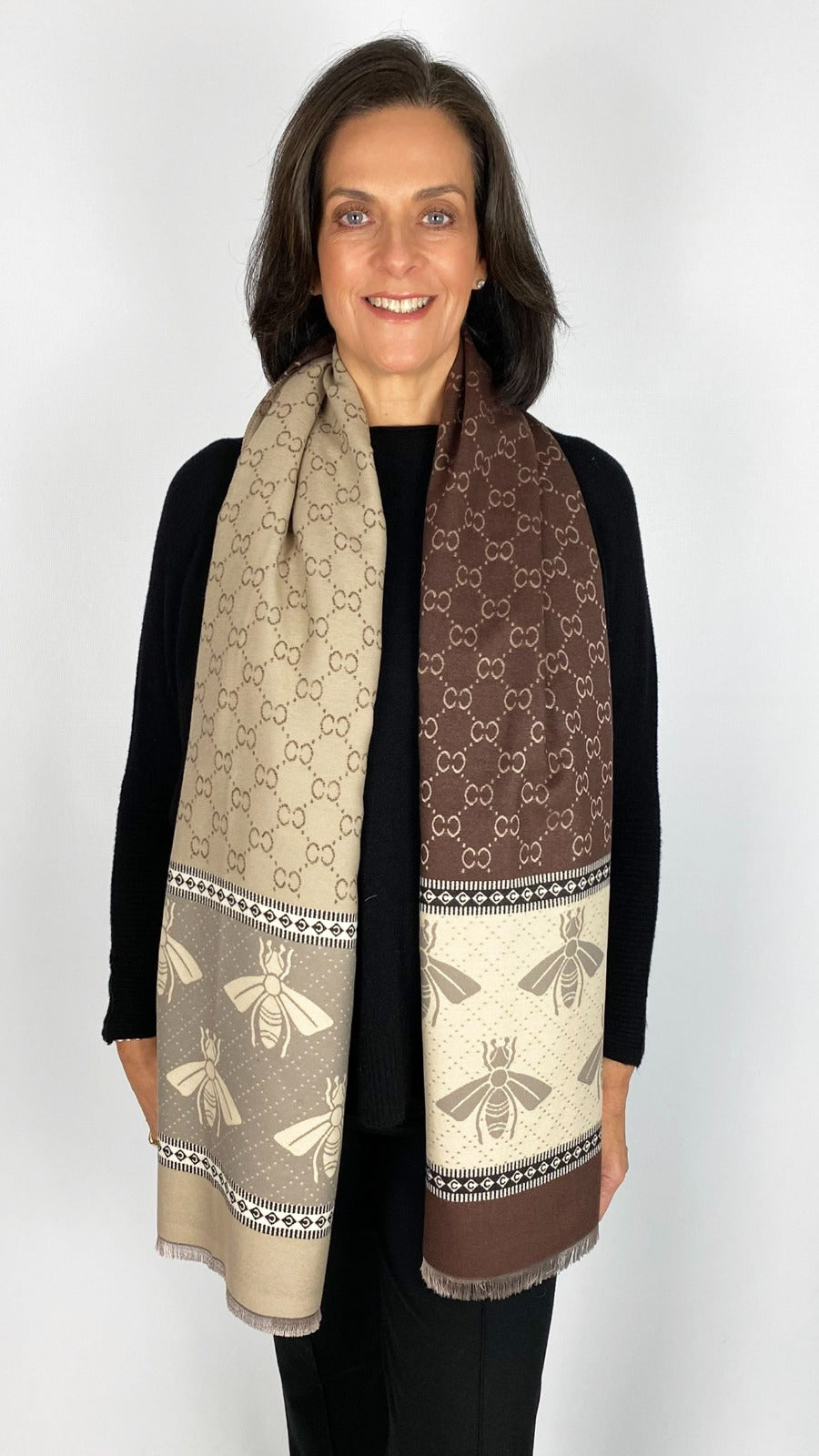 Reversible 2-tone designer-inspired print scarf | 11 Colours | by Malissa J