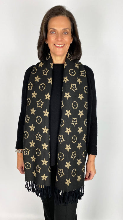 Reversible print shimmer tassel scarf | 2 Colours | by Malissa J