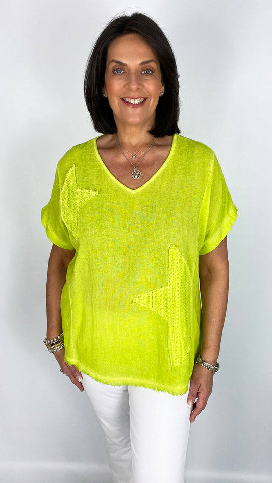 Embroidered stars cotton/linen mix top | 4 Colours