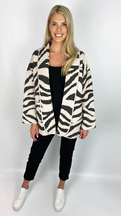 Cotton unstructured 2-pocket zebra jacket (Black/Cream)