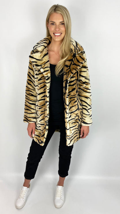 Tiger print faux fur coat